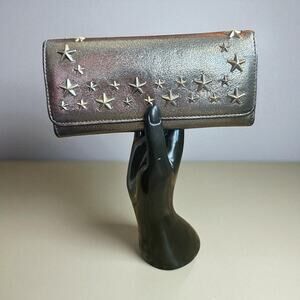 Jimmy Choo Silver Mettalic Stars Leather Long Wallet